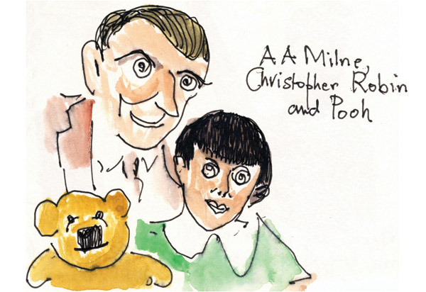 A.A. Milne, his son Christopher Robin and Pooh